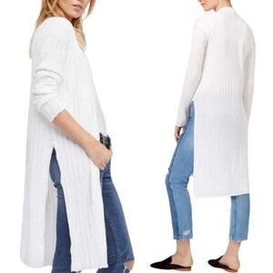 Free People White Ribbed Cardigan Sweater Size Large